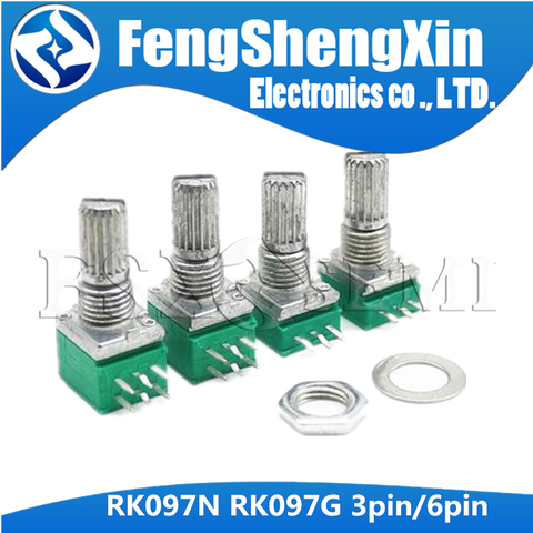 2pcs RK097G RK097N RK097 5K 10K 20K 50K 100K 500K B5K with a switch audio 3pin 6pin shaft 15mm amplifier sealing potentiometer ► Photo 1/1