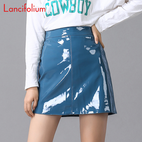 Women PU Pink Harajuku Casual Sexy Skirt Spring High Waist Bright Leather Mini Skirt Elegant Office Wear Skirts A-Line ► Photo 1/6