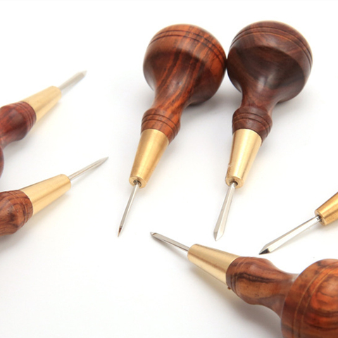 Stitching Awl with Diamond Shape Blade cutter cutting leather cut with good wooden handle  professional leather craft DIY awl ► Photo 1/6