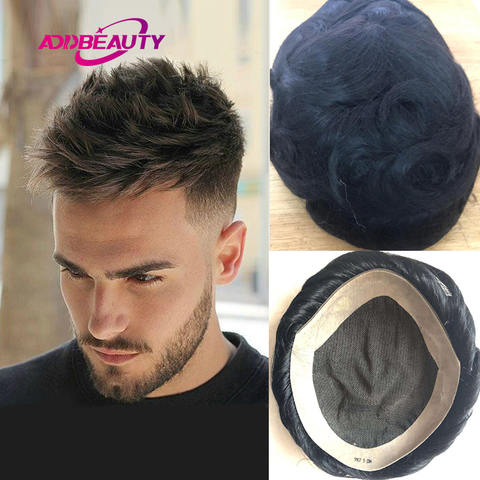 Men Toupees Human Hair Replacement Systems AddBeauty Mono NPU Indian Remy Hair Toupee with Tapes Mens Wave Hair Piece Wig 130% ► Photo 1/6