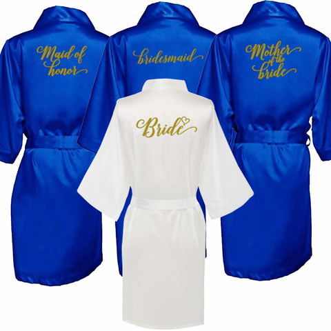 Satin Silk Robes Plus Size Wedding Bathrobe Bride Bridesmaid Mother Maid of Honor Gown Women Clothing Sleepwear Royal blue ► Photo 1/6