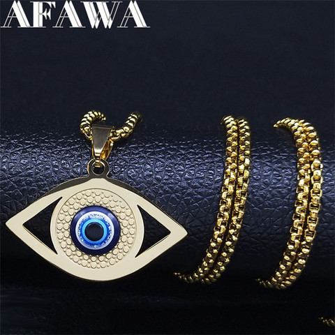 2022 Islam Hamsa Turkey Eye Stainless Steel Necklaces Pendants Gold Color Necklace Jewelry cadenas de acero inoxidab N1258S02 ► Photo 1/6