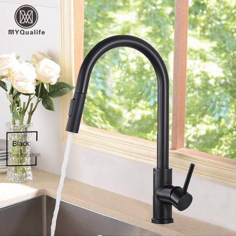Free Shipping Black Kitchen Faucet Two Function Single Handle Pull Out Kitchen Mixer  Hot and Cold Water Taps Deck Mounted ► Photo 1/6