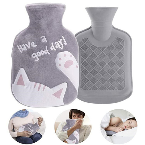 350ML Safe Hot Water Bottle Cat Soft Warm Winter Portable Reusable Protective with Plush Cover Washable Leak Proof Pain Relief ► Photo 1/6