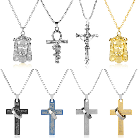 HEYu Jesus Piece Pendants Necklaces Cross Round Pendant Stainless Steel Jewelry Bling Chain Men 's Necklace ► Photo 1/6