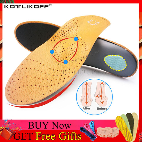 KOTLIKOFF Leather Latex Orthopedic Foot Care Insole Antibacterial Active Carbon Orthotic Arch Support Instep Flat Foot Shoe Pad ► Photo 1/6