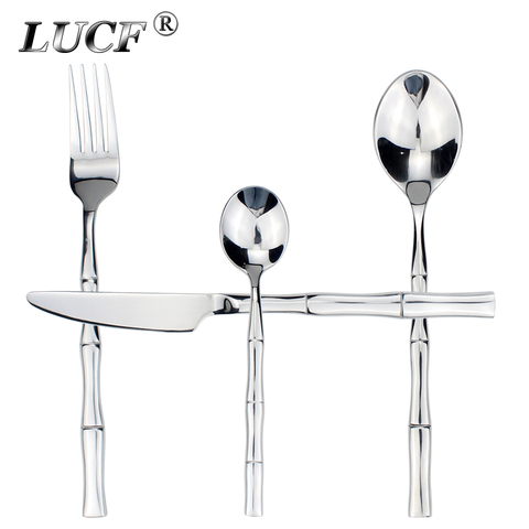 LUCF Creative Design Bamboo Shape Handle Stainless Steel Western Dinnerware Perfect Mirror Polish Famous Cutlery Set For Kitchen ► Photo 1/6