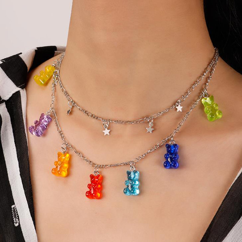 Women's Fashionable Candy Colored Beaded Pendant Necklace