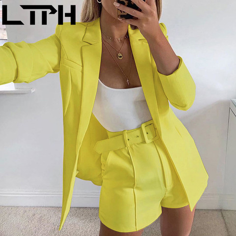 Hot sale 2022 Add New Trouser set Women Sets Autumn long sleeve cardigan Blazer shorts solid color two-piece Lady Short Suits ► Photo 1/6