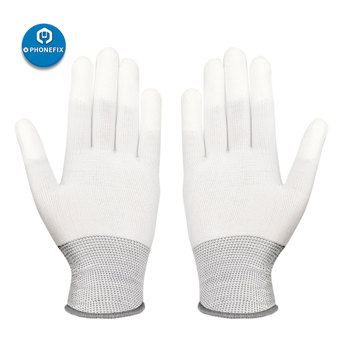 2pcs Anti Static Nylon Fiber Gloves ESD Electronic Working Gloves Pu Finger Coated Finger PC Antiskid for Finger Protection ► Photo 1/4