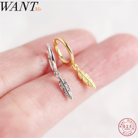WANTME Hot Fashion INS Feather Small Stud Earrings for Women Minimalism Genuine 925 Sterling Silver Birthday Party Jewelry Gift ► Photo 1/6