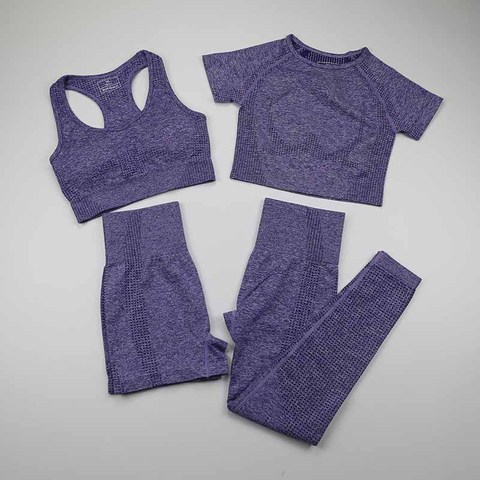 Seamless Leggings+Short Sleeve Crop Top+Sports Bra+Sport Shorts 4 Pieces Yoga Set Sports Wear For Women Gym Clothing Sports Suit ► Photo 1/6