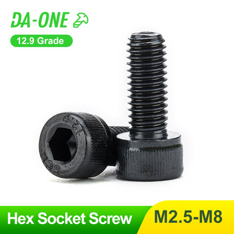 DA-ONE 10pcs M2.5 M3 M4 M5 M6 M8 Grade 12.9 Black Hexagon Hex Socket Allen Head Cap Screw Din912   Allen Bolt Screw L=5-50mm ► Photo 1/6