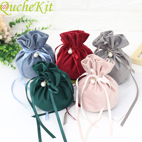 50pcs Luxury Velvet Gift Bags With Pearl String Christmas Birthday Party Cooikes Candy Bags Boxes Jewelry Velvet Sachet Bags ► Photo 1/6