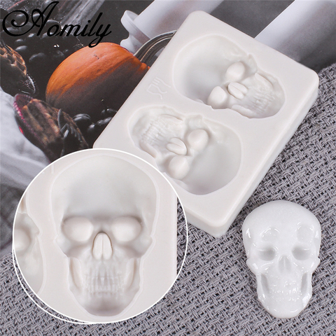 Aomily Skull Shaped Silicone Molds Tricky Halloween DIY Handmade Fondant Cake Mold Sugar Craft Chocolate Moulds Tools Cake Decor ► Photo 1/6