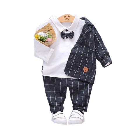2022 New Spring Children Kids Tie Blazer Formal Cotton Gentleman Casual Boys Jackets T-Shirt Pants 3pcs/sets Infant Suit Clothes ► Photo 1/6