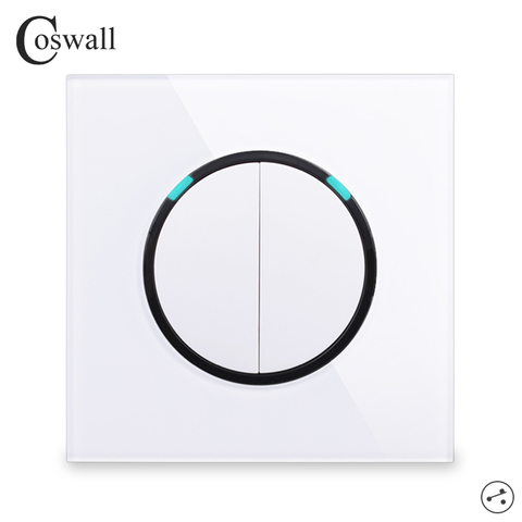 Coswall Glass Panel 2 Gang 2 Way Random Click On / Off Pass Through Wall Light Switch Switched With LED Indicator R11 Series ► Photo 1/4