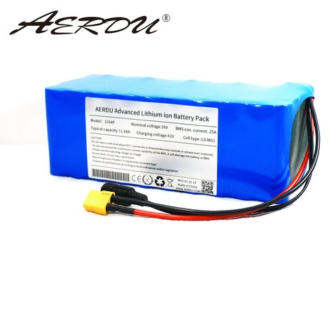 AERDU 36V 11.6Ah 12ah lithium battery pack For LG MG1 750W 600W 500W 450W 350w 250W 37V ebike electric car bicycle motor scooter ► Photo 1/6