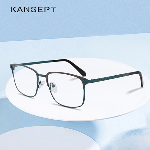 KANSEPT Metal Alloy Eye Glasses Frames for Men Square Myopia Optical Prescription Eyeglasses Frames Green Design Eyewear TM004 ► Photo 1/6