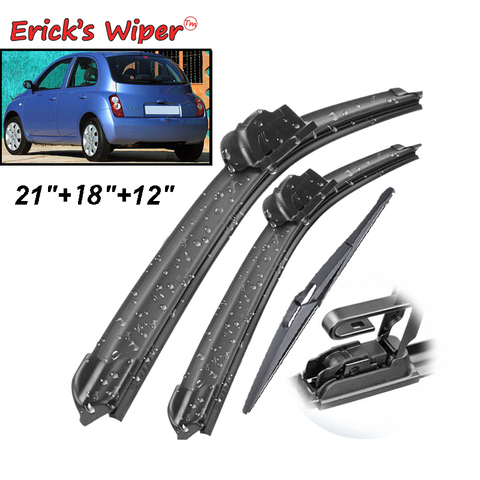 Erick's Wiper Front & Rear Wiper Blades Set For Nissan Micra K12 11.2002 - 05.2005 Windshield Windscreen Rear Window 21