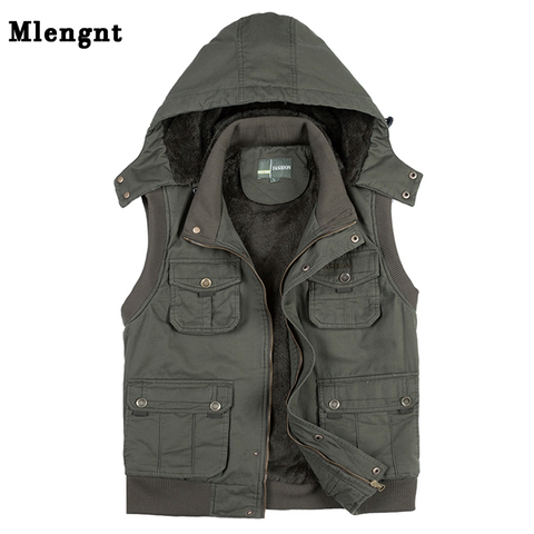 Fleece Hoodie Multi Pocket Men Vest For Winter Autun Male Thick Warm Parka Travel Khaki Sleeveless Waistcoat With Many Pockets ► Photo 1/5