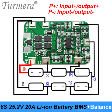 6S 25.2V 20A BMS Lithium Battery Board with Balancing for 25V Screwdriver and 24V Massage Gun Muscle Battery Pack Use Turmera ► Photo 1/1