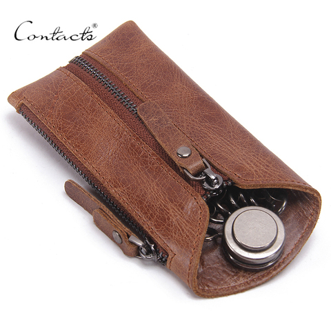CONTACT'S Vintage Genuine Leather Key Wallet Women Keychain Covers Zipper Key Case Bag Men Key Holder Housekeeper Keys Organizer ► Photo 1/6