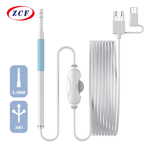 5.5mm  3 in 1 Ear cleaner camera android endoscopy camera usb otoscope borescope type-c ear otoscope medical ear picker gift box ► Photo 1/6
