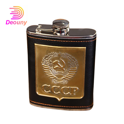 DEOUNY Russian CCCP Alcohol Whiskey Flask Jagermeister Black Leather Hip Flask Flagon Whisky Bottle Groomsmen Gifts Drinkware ► Photo 1/6