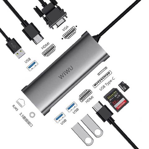 WIWU USB Hub 3.0 to HDMI Adapter for MacBook Pro Air Multi-function Dual Type C Hub for Huawei Android Mobile Phone USB C Hub ► Photo 1/6