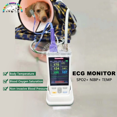 Animal Dog Cat ECG Monitor Sphygmometer Handheld NIBP SPO2 TEMP Function Patient Monitor Veterinary Equipment Machine ► Photo 1/6