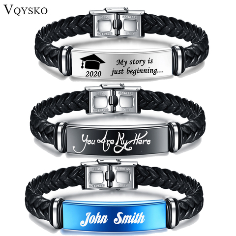 Men's Custom Personalize Engrave Jewelry Bracelets Fashion Braided Leather Inspirational Gifts Wristbands Bracelet For Him ► Photo 1/6