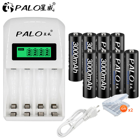 PALO AA 3000mAh NI-MH 1.2V rechargeable battery aa battery rechargeable batteries with LCD display smart battery charger ► Photo 1/6