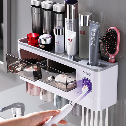 Bathroom Accessories Set Magnetic Adsorption Inverted Toothbrush Holder Automatic Toothpaste Dispenser Squeezer Storage Rack ► Photo 1/6