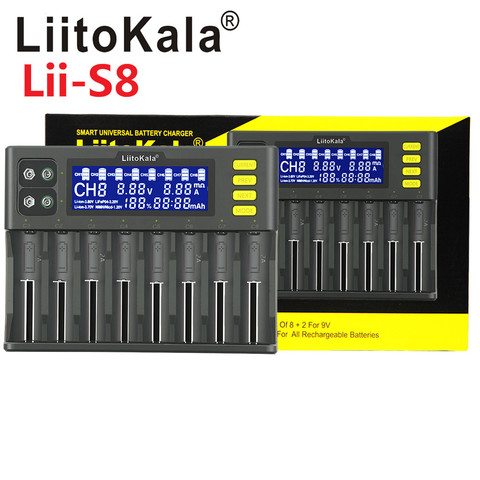 LiitoKala Lii-S8 8 Slots LCD Battery Charger for Li-ion LiFePO4 Ni-MH Ni-Cd 9V 21700 20700 26650 18650 RCR123 18700 ► Photo 1/6