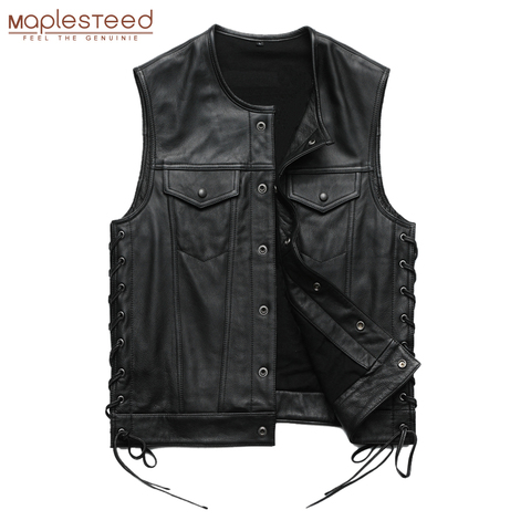 Men Leather Vest 100% Cowhide Motorcycle Vest Biker Leather Vests Moto Leather Waistcoat Asian Size M-5XL M435 ► Photo 1/5