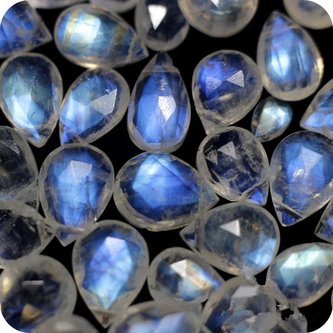 one piece AA loose beads white blue rainbow moonstone FLAT DROP FACETED for DIY jewelry making   FPPJ wholesalenature ► Photo 1/3