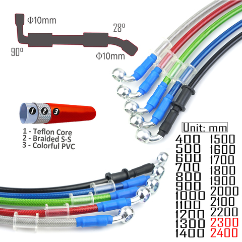 AN3 Braided Brake Hose Moto M10 Banjo 28 90 Degrees Motorcycle ATV Hydraulic Clutch DOT Flexible Tube Line Oil Hose 400 2200mm ► Photo 1/6