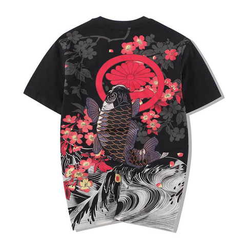 2022 New Arrival Cotton O-neck Hip Hop Animal Sale Tshirt Style Embroidered Carp Tattoo World Painting Loose Short T Shirt Men ► Photo 1/6