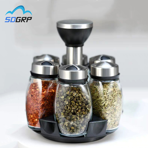 2022 Spice Jar Glass Organizer Pepper Spice Container Seasoning Box Kitchen Rack Organizer Bottle Holder Seasoning Jars Rack Set ► Photo 1/6