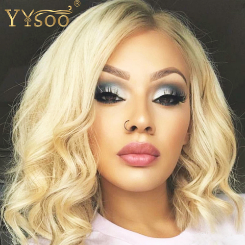 YYsoo13x6 Short 613 Color Synthetic Lace Front Blonde Wigs Futura Heat Resistant Fiber Hair Replacement Body Wavy Wig Side Part ► Photo 1/6