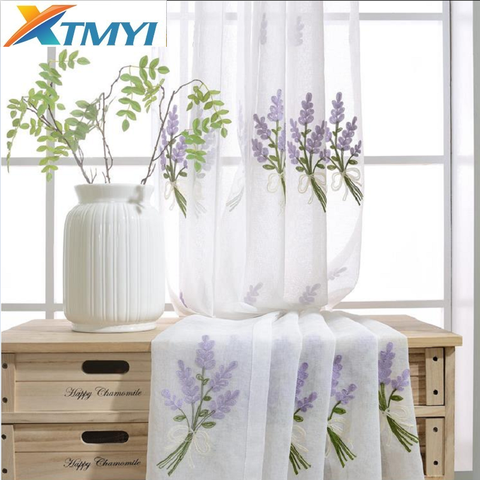 Modern Purple Flower Embroidered Tulle Curtains for Living Room Girls Bedroom Sheer Curtains Window for Kitchen Curtains Custom ► Photo 1/6