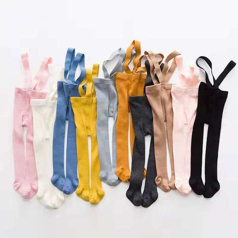 Breathable Infant Kids Suspender Pantyhose Spring Autumn Baby Girls Boys Cute Solid Color High Waist Bandage Overall Leggings ► Photo 1/6