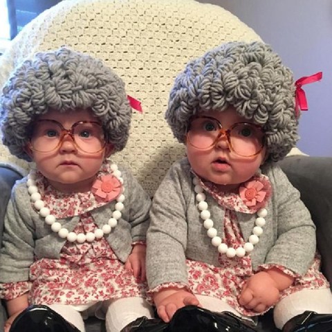 Kids & Adult Hats Cute Old Lady Woman Curly Hair Wig Cap Skullies Beanies Winter Knitted Children Baby Hats and Caps Accessories ► Photo 1/6