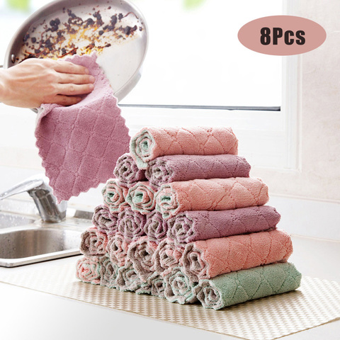 8PCS Microfiber Kitchen Towel Absorbent Dish Cloth Non-stick Oil Washing Kitchen Rag Household Tableware Cleaning Wiping Tools ► Photo 1/6
