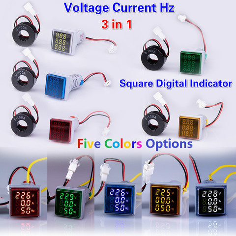 60-500V 0-100A 20-75Hz 3in1 22mm Digital Voltmeter Ammeter Hz AC Current Frequency Meter Indicator New Digital Voltage Amp Led ► Photo 1/6