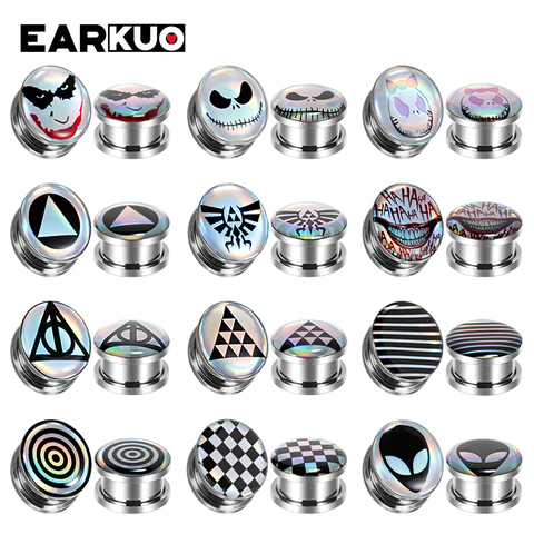 EARKUO Fashion Fancy Stainless Steel Alien Jack Triangle Ear Screw Plugs Expanders Body Piercing Jewelry Ear Tunnels Stretchers ► Photo 1/6