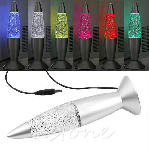 USB MultiColor Changing Lava Lamp LED Glitter Mood Night Light Party Decoration ► Photo 1/6