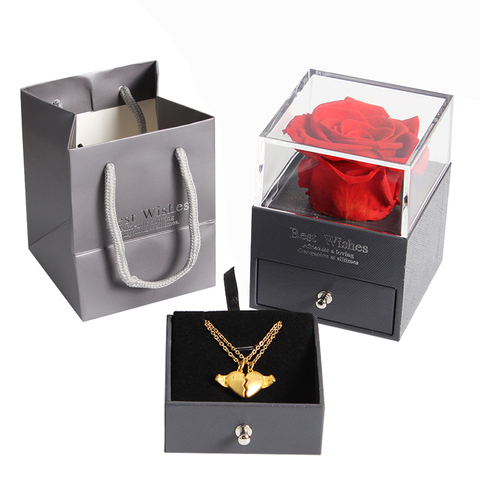 Drop shipping Eternal Preserved Fresh Rose jewelry Box with  I Love you Heart Necklace Strange Gift For Valentine's girlfriend ► Photo 1/6