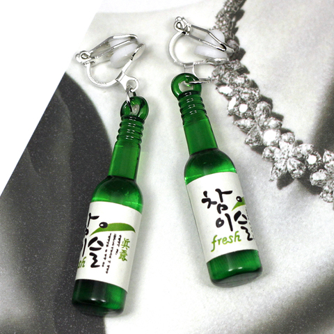 Simulation Wine Bottle Clip On Earrings No Hole Ear Clips Cool Mini Beer Bottle Earrings Without Piercing Creative Earring CE419 ► Photo 1/5